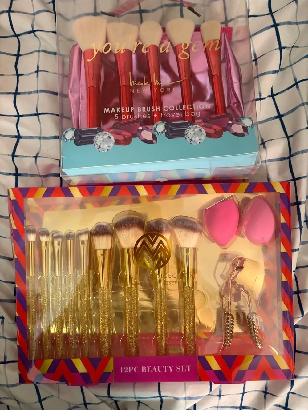 Pink & Gold Makeup Brush and Beauty Sponge Set